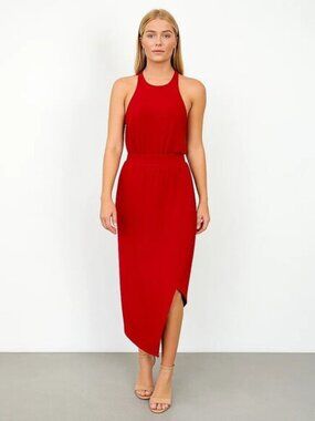 2/$30 Banana Republic Asymmetrical Blouson Sleeveless Midi Dress Red XS #A1364